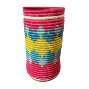 Colorful Woven African Rwandan Sisal Basket Utensil Holder